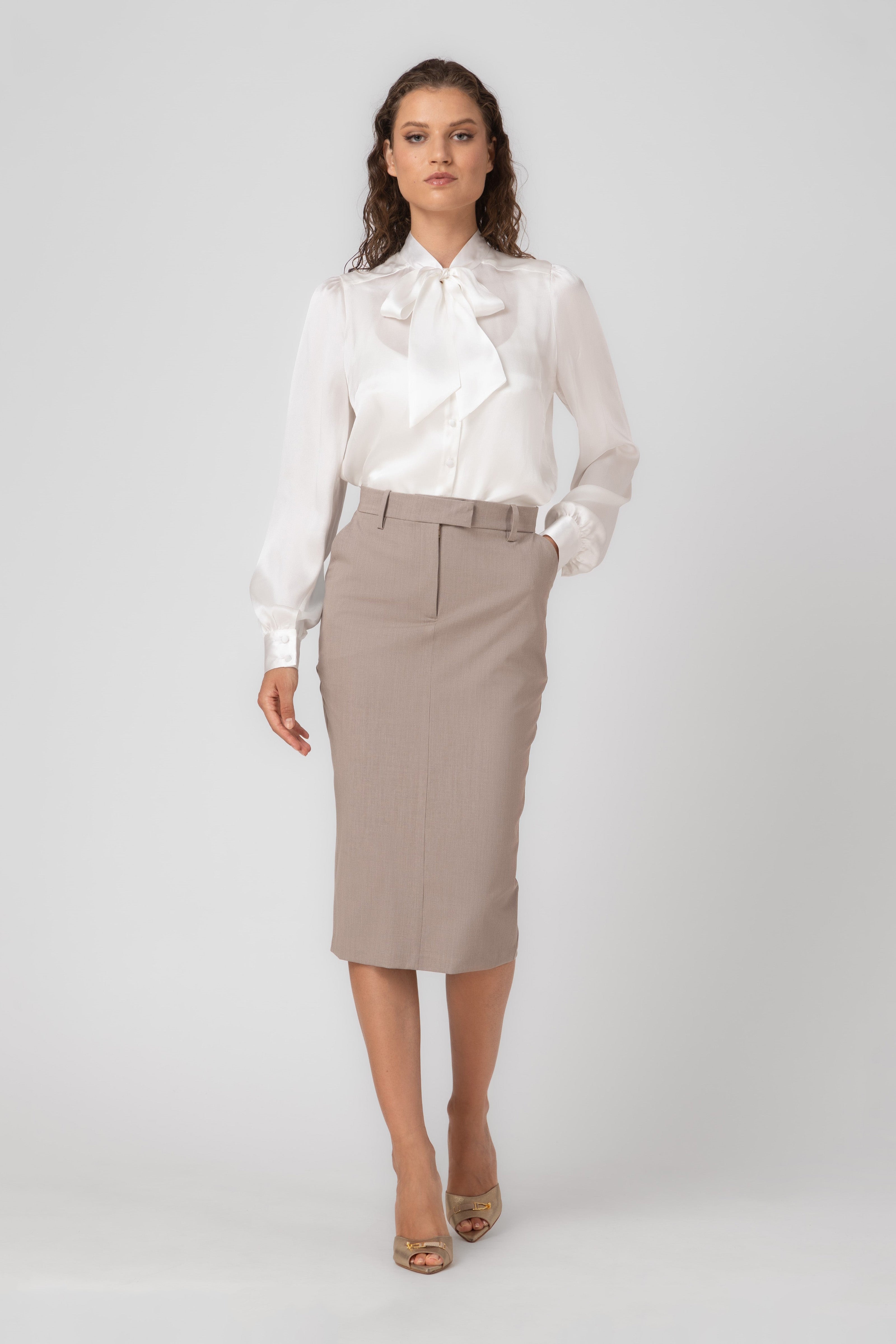 Formal Wool Skirt Sand