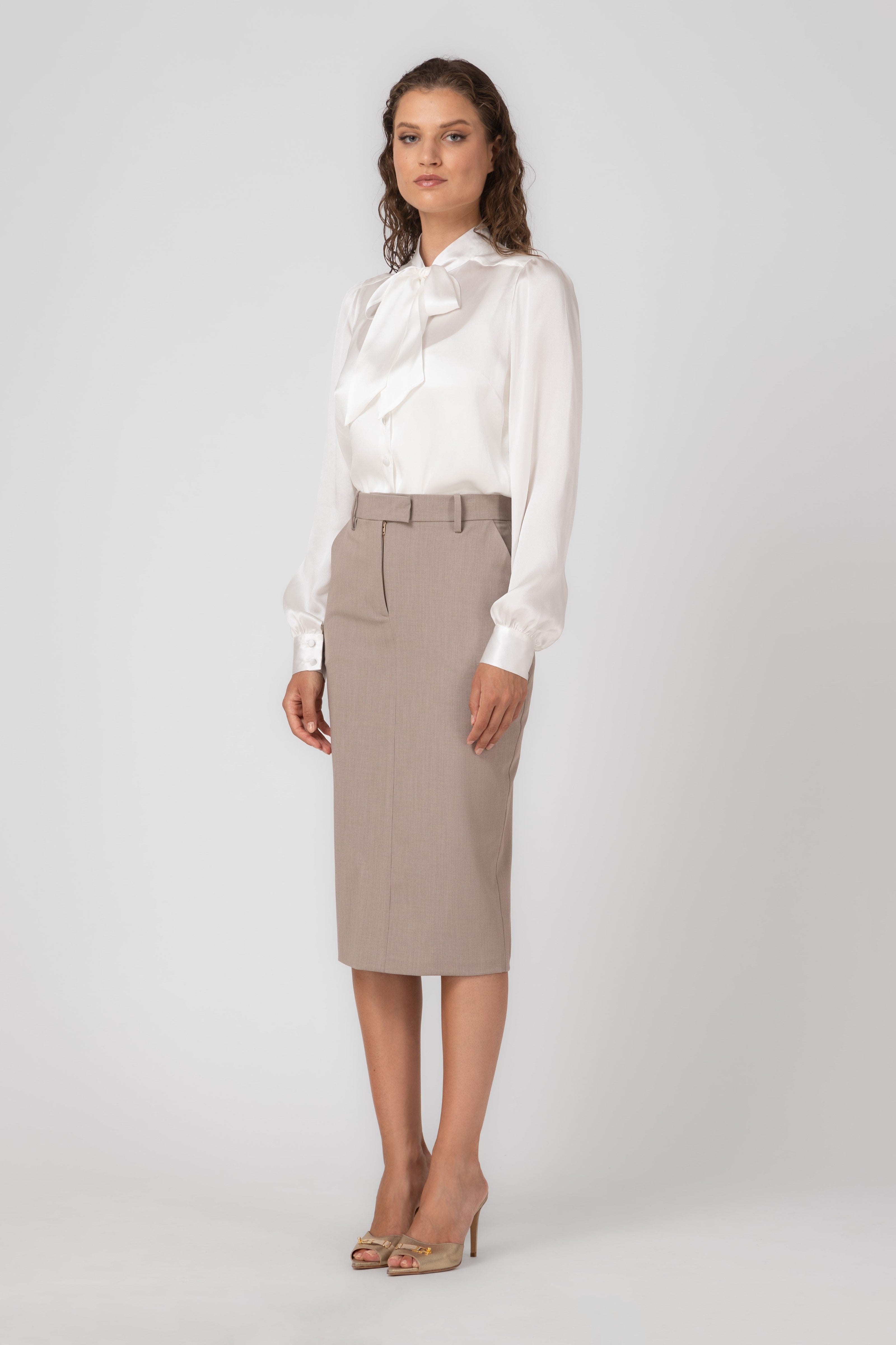 Formal Wool Skirt Sand