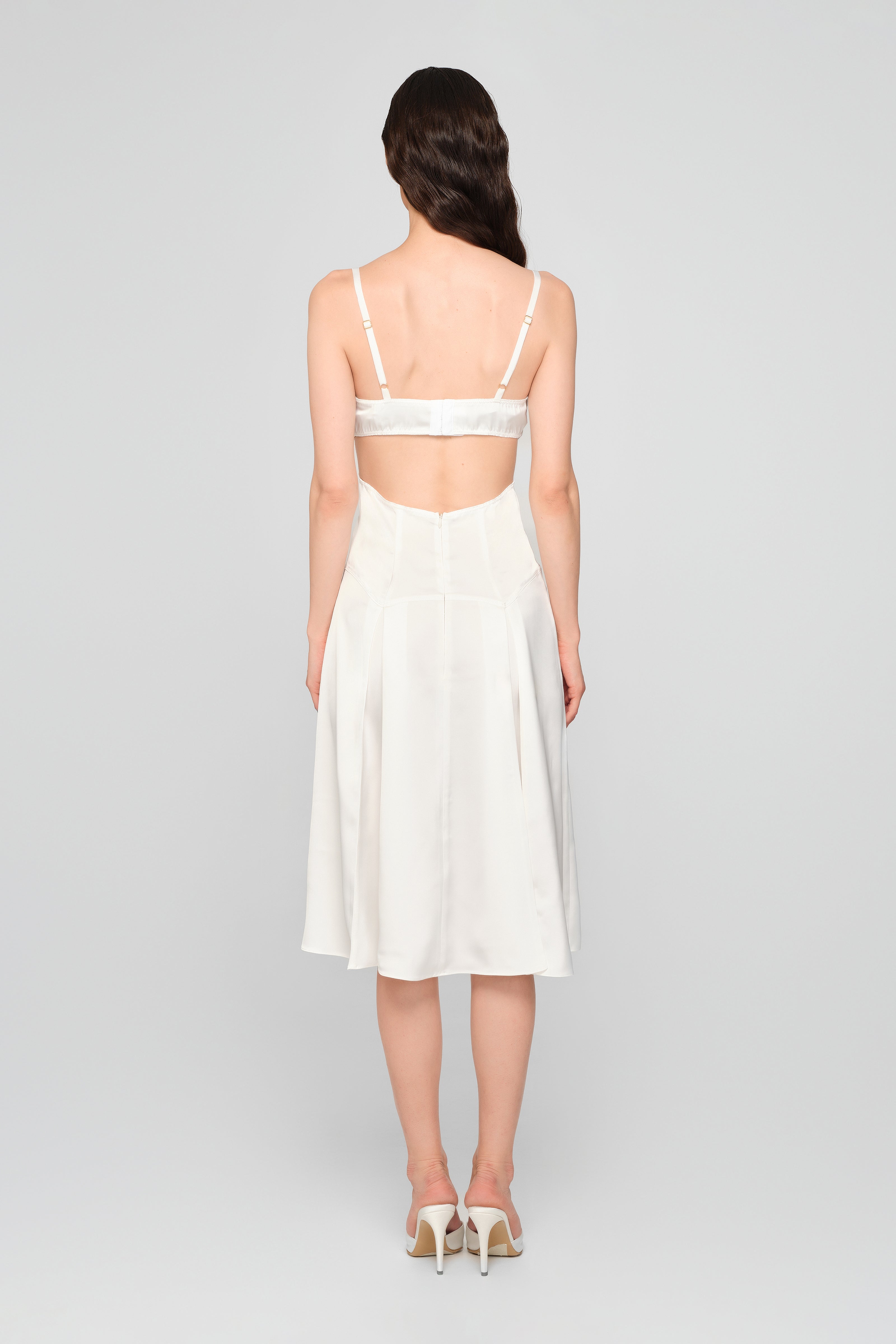 Rochie alba midi din satin Escapade