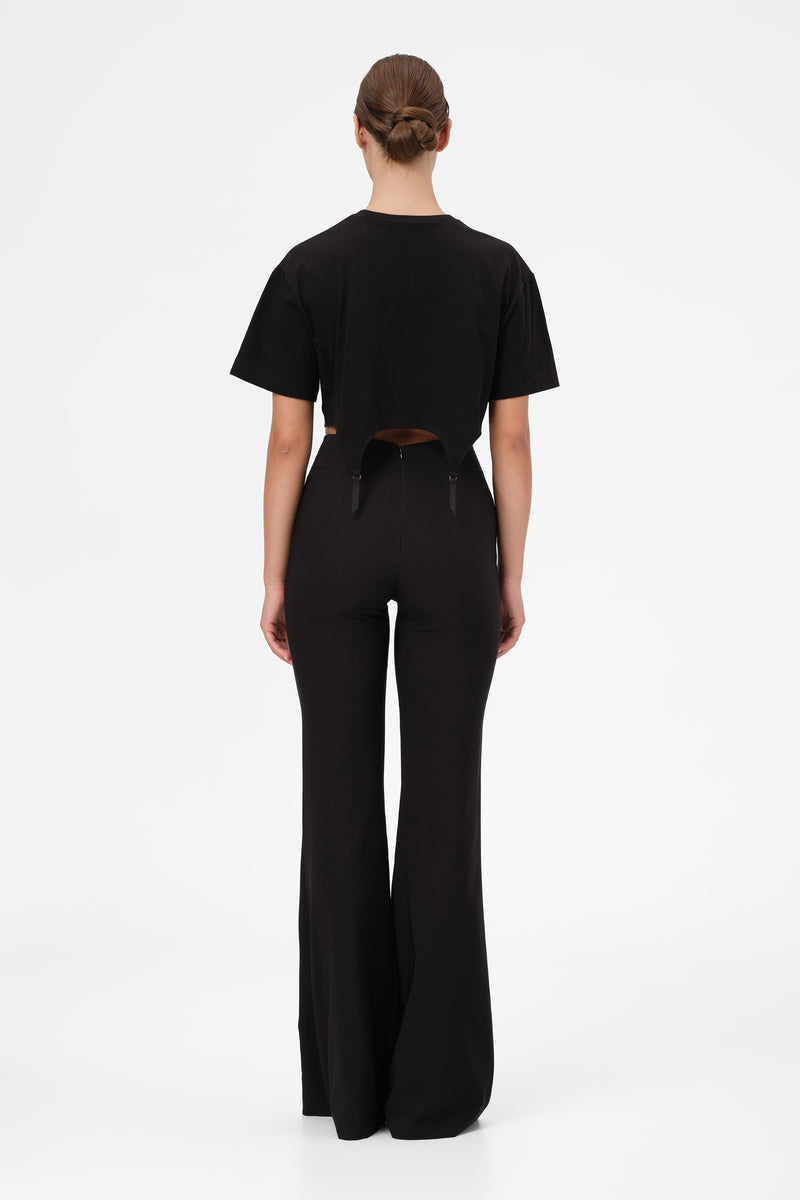 Garter Cropped T-Shirt Black