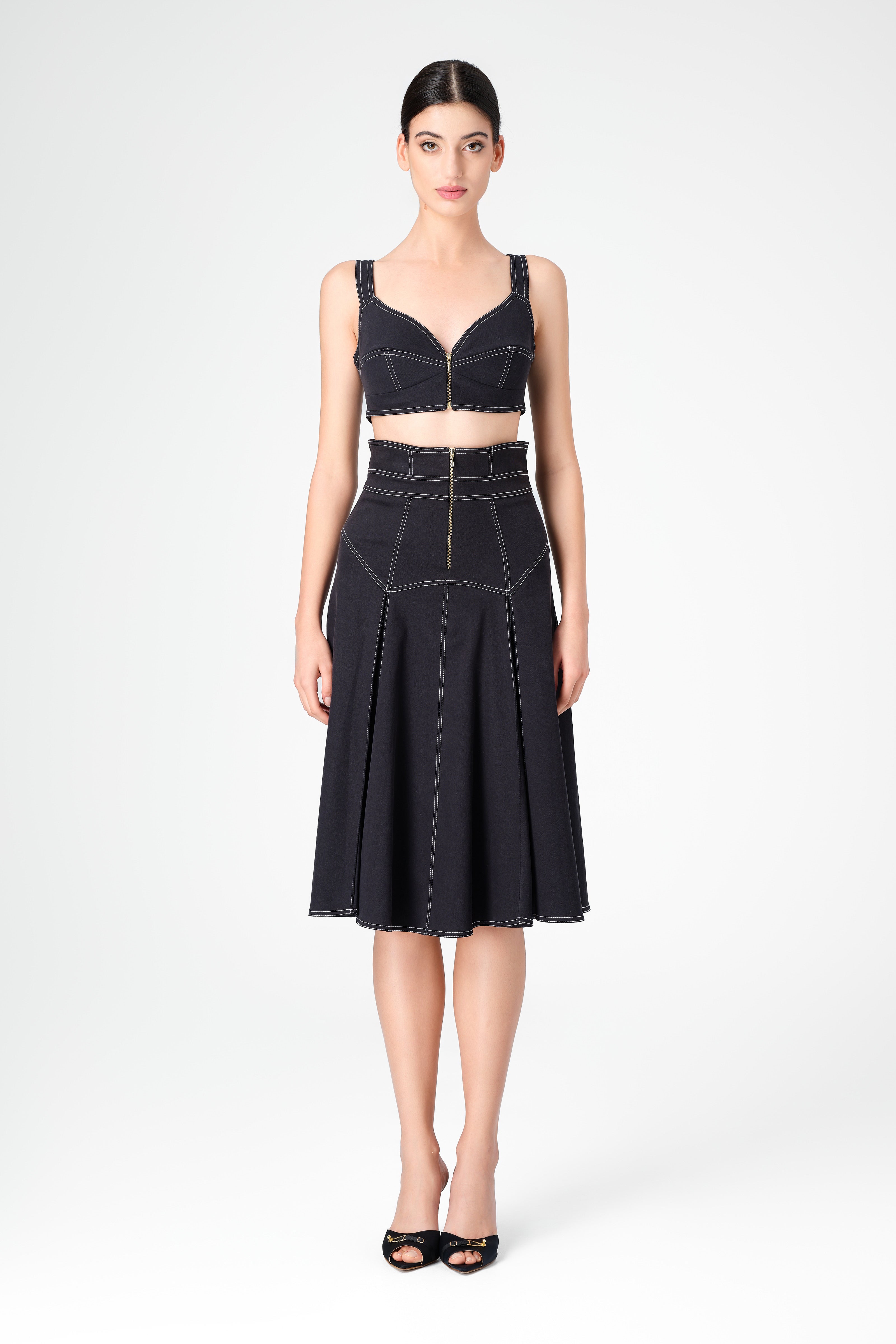Underline Denim Bra Top Black