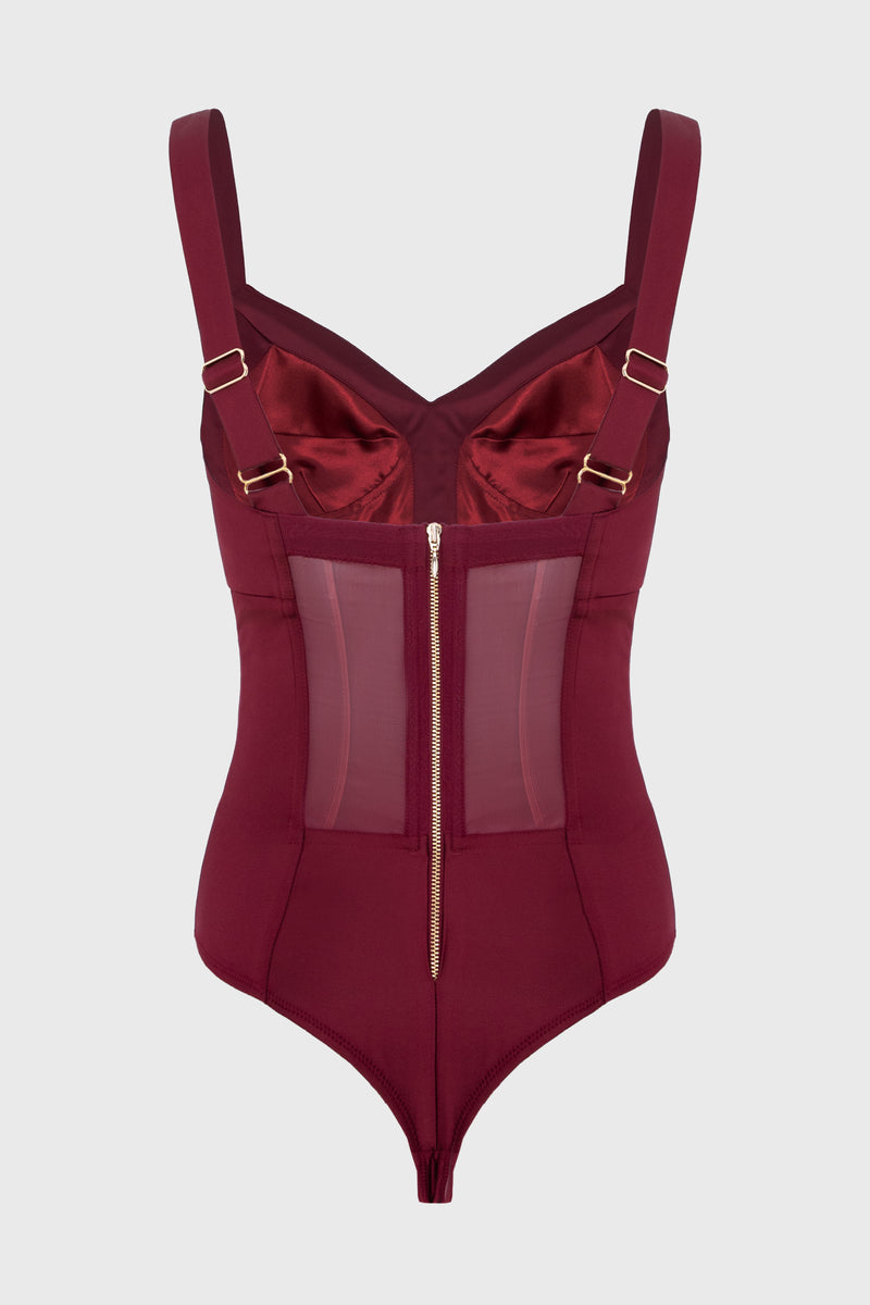 Satin Sculpt Bodysuit Wine