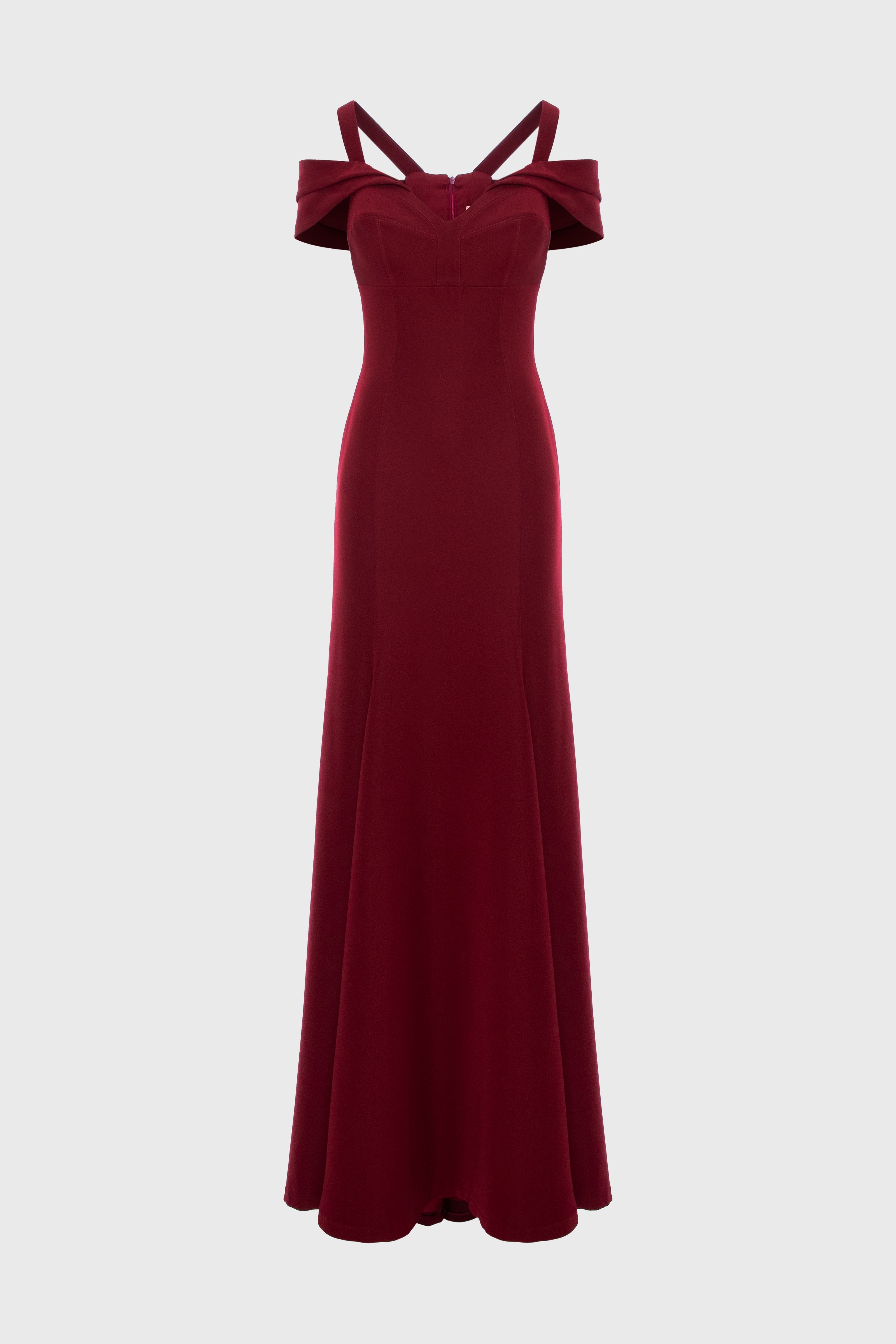 Rochie rosu burgund lunga cu cupe retro Candy
