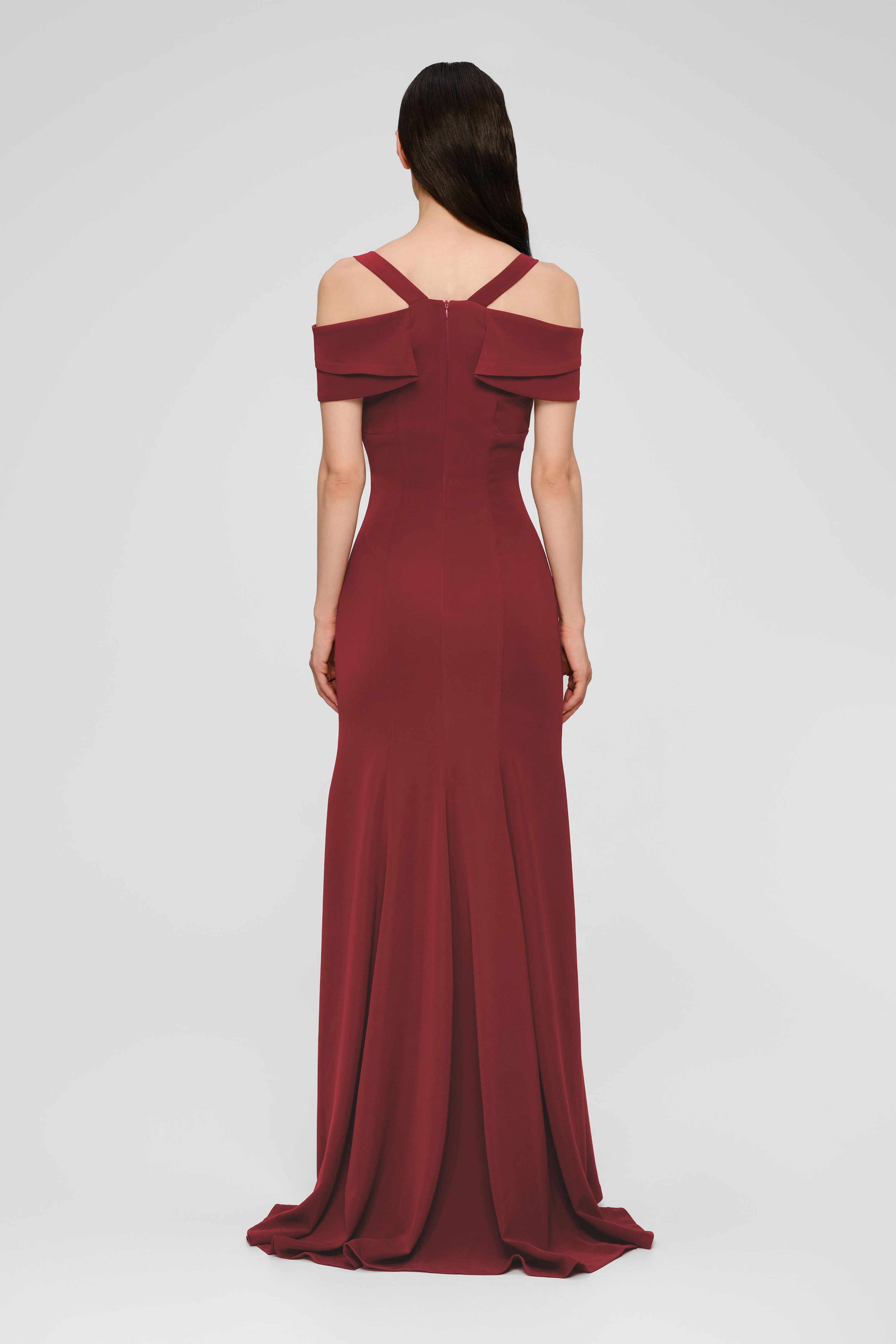 Rochie rosu burgund lunga cu cupe retro Candy