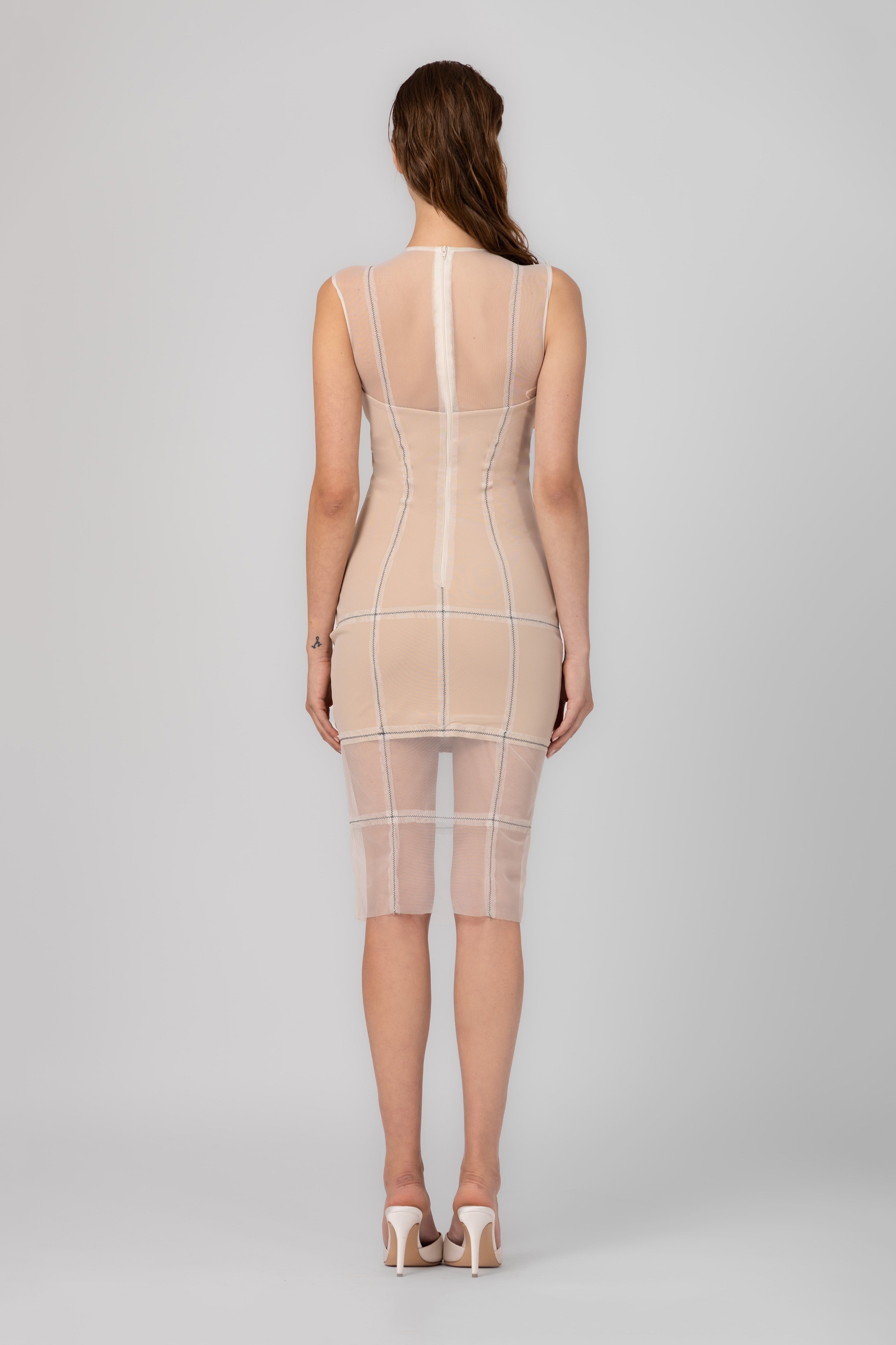 Rochie alba nud midi din tul si microfibra Figure