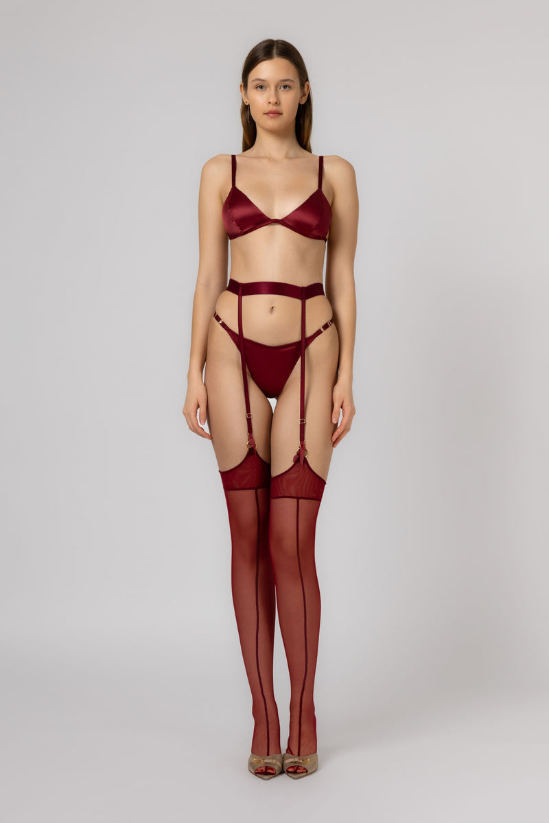 Nostalgic Stretch Satin Bra Dark Red