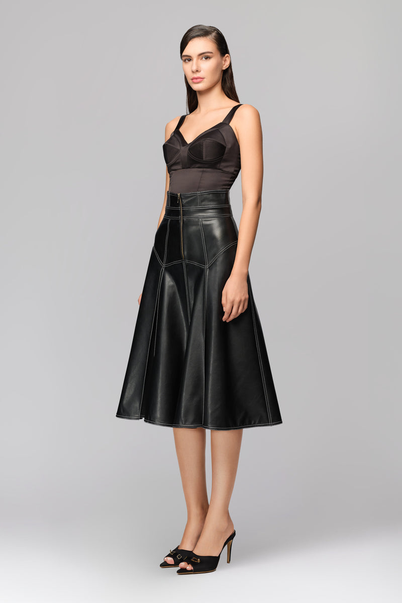 Underline Eco Leather Skirt Black