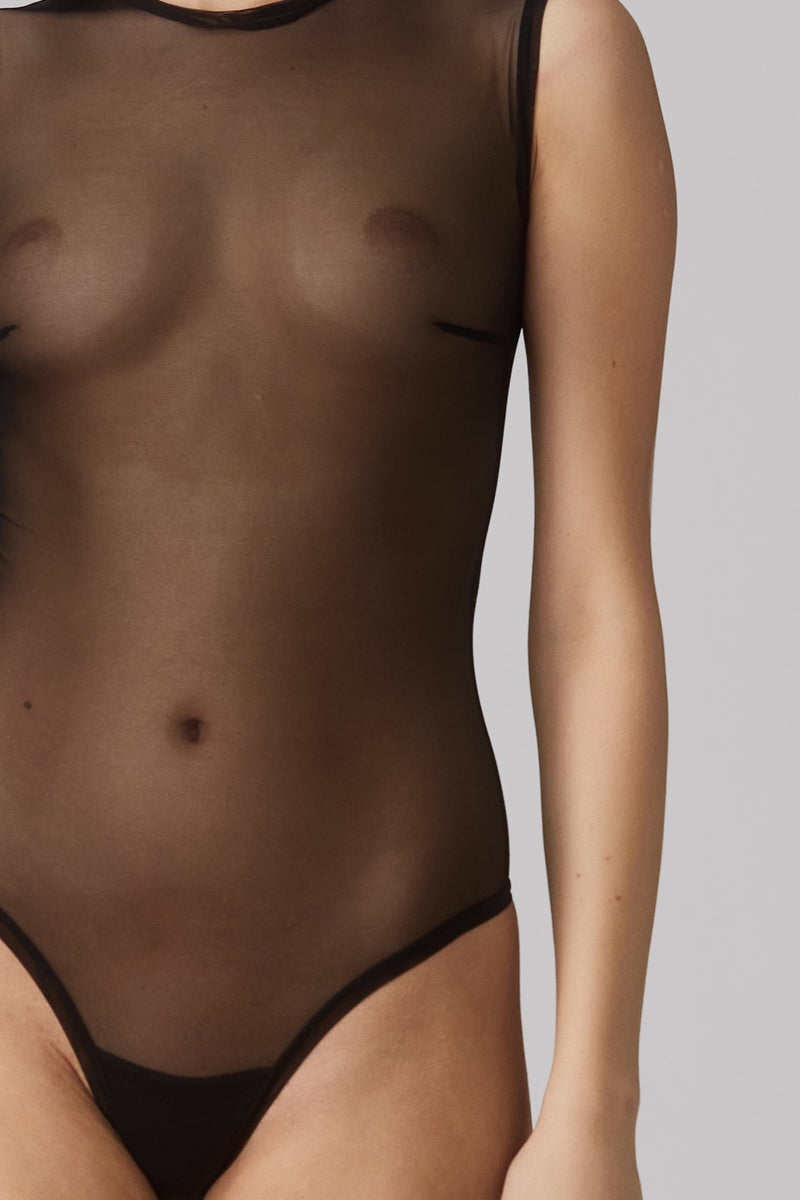 Sheer Bi-Stretch Mesh Bodysuit Black