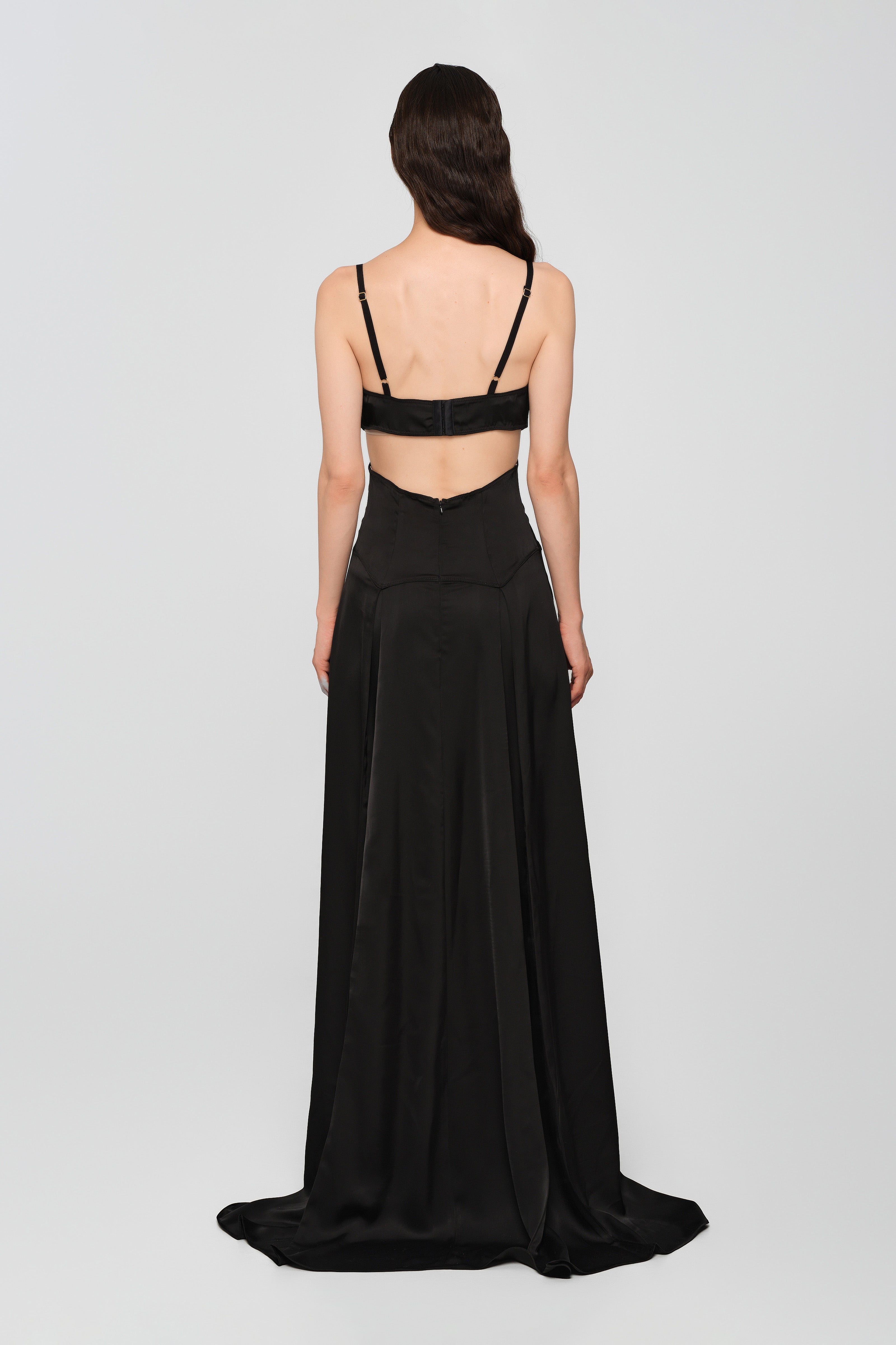 Rochie neagra lunga din satin Escapade
