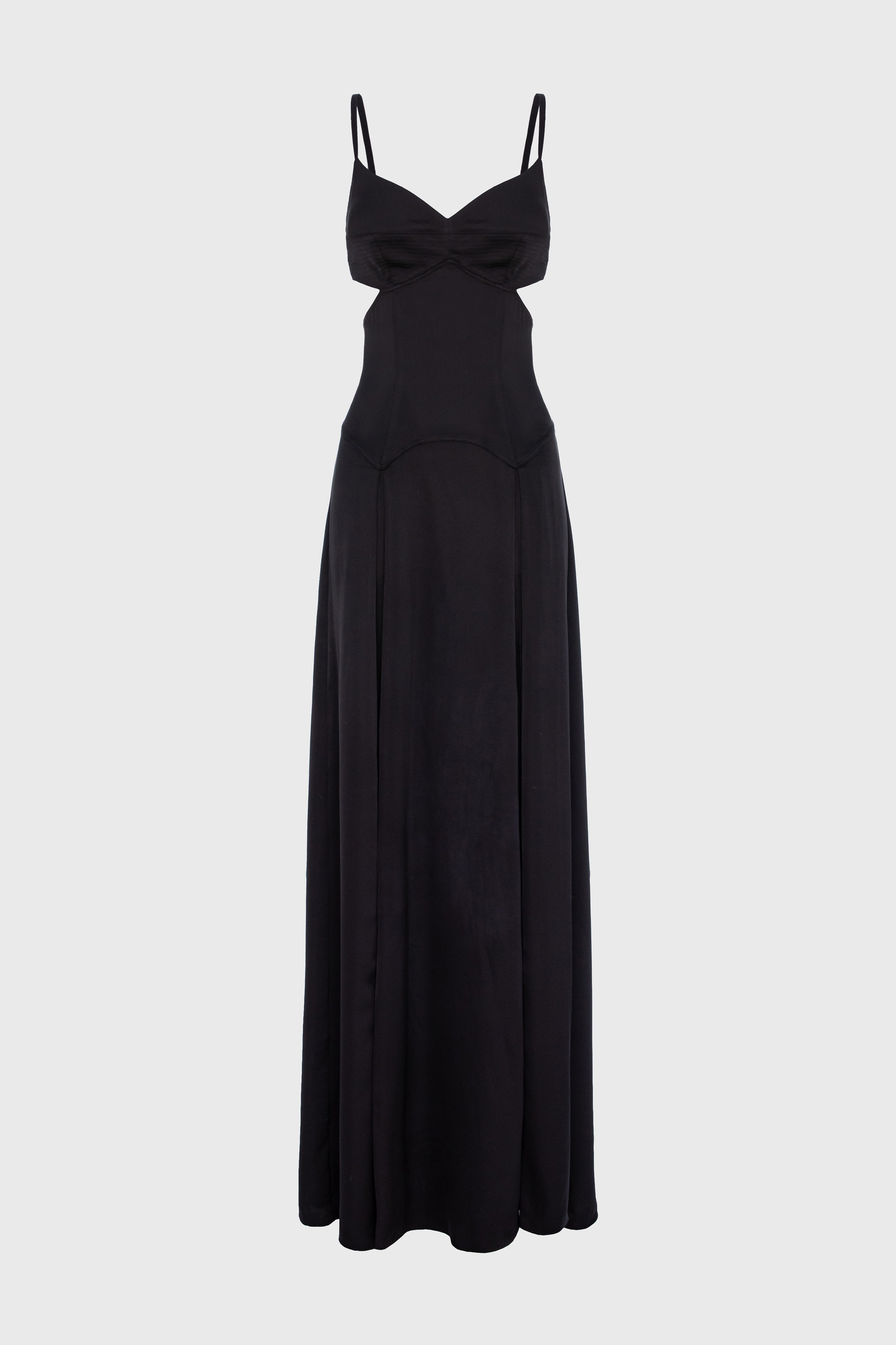 Rochie neagra lunga din satin Escapade