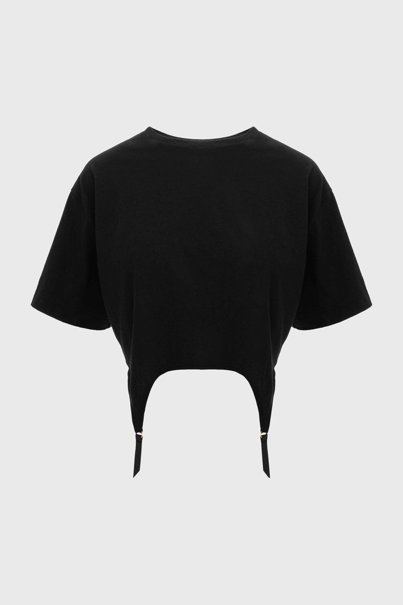 Garter Cropped T-Shirt Black