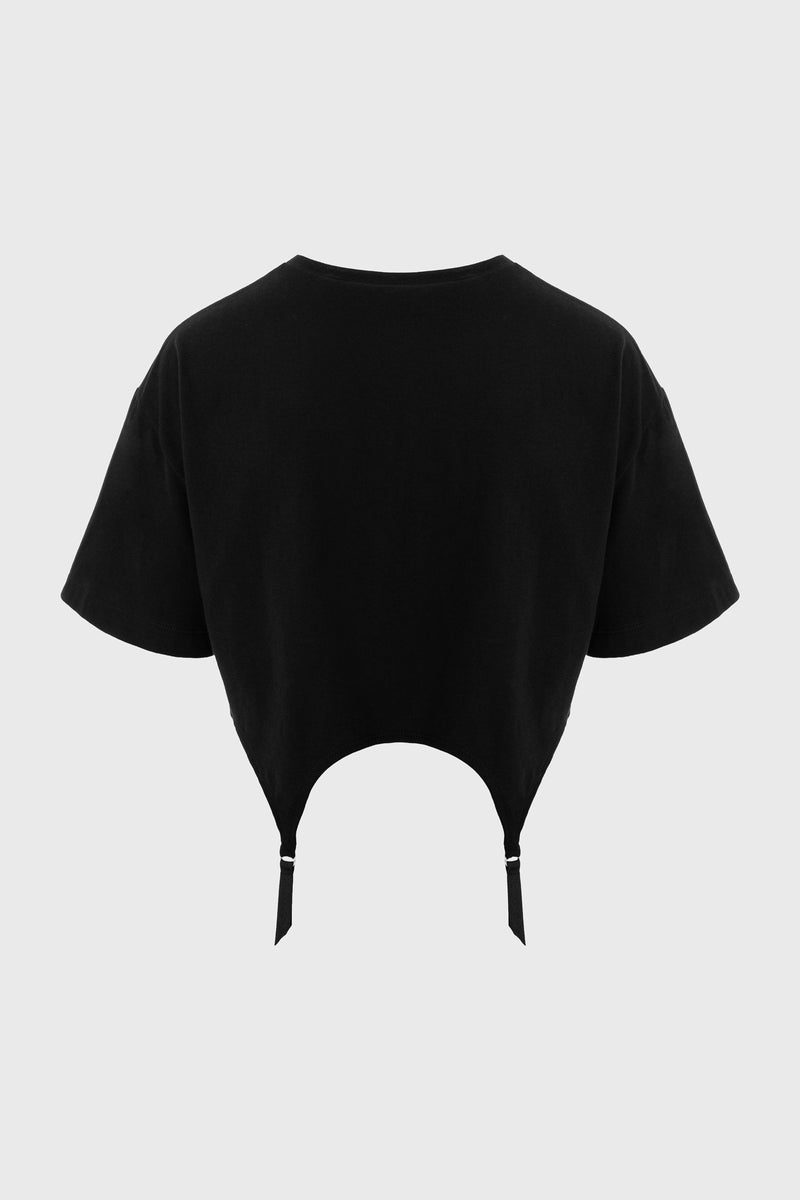 Garter Cropped T-Shirt Black