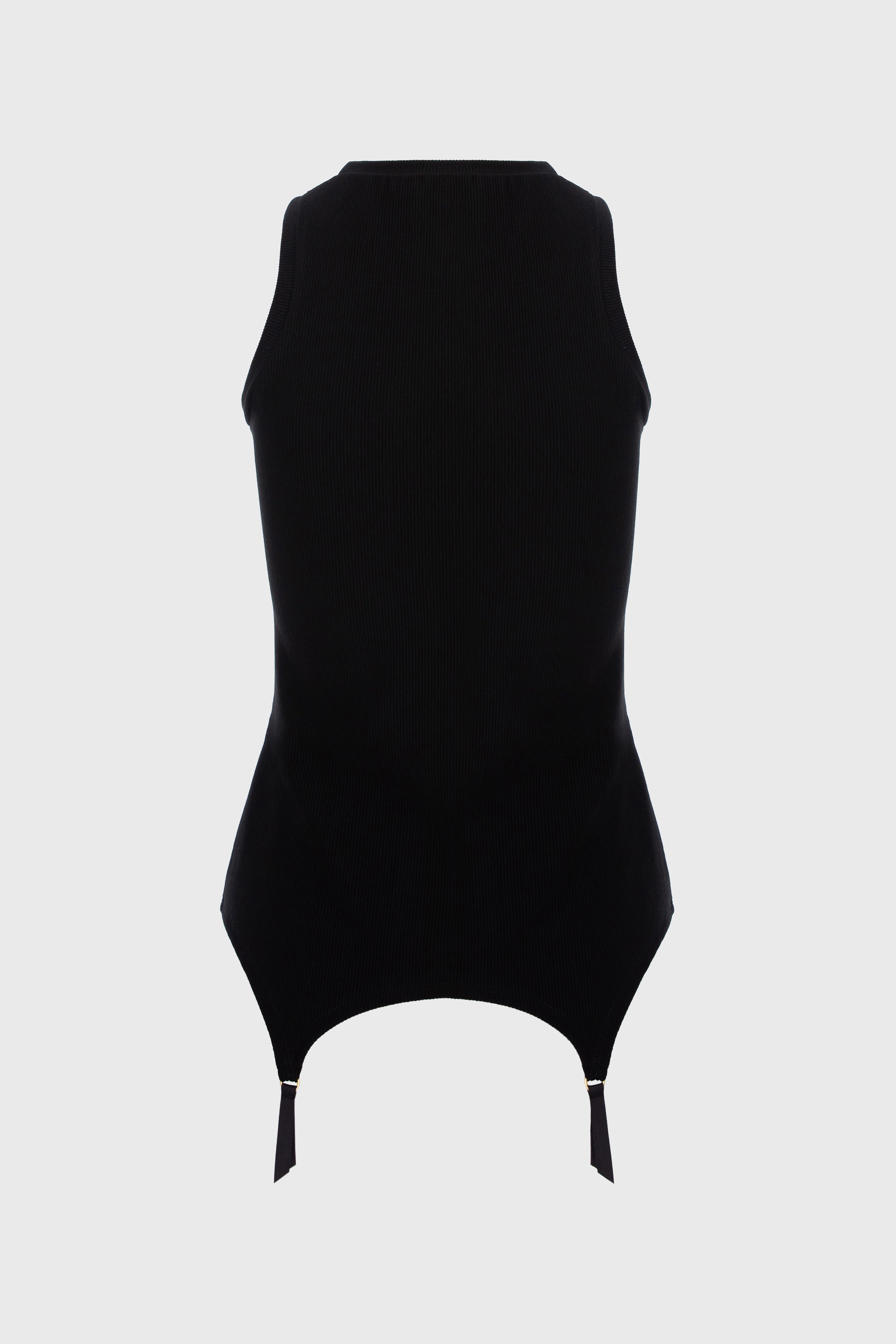 Top negru fara maneci reiat Garter